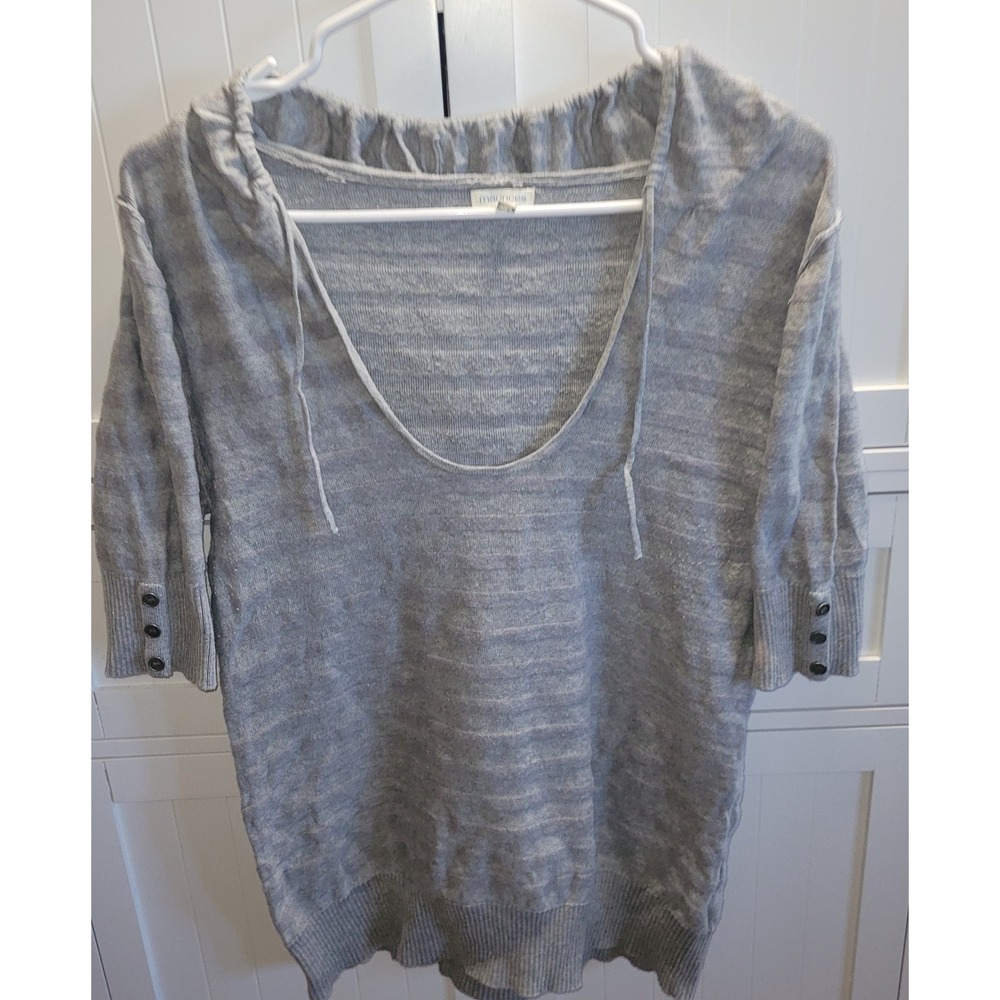 Maurices Womens Gray Knit Hoodie Sweater 3/4 Sleeve Button Cuff Scoop Neck L Y2K